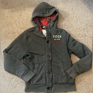 Grey and red Abercrombie & Fitch muscle hoodie with a worn look size XL